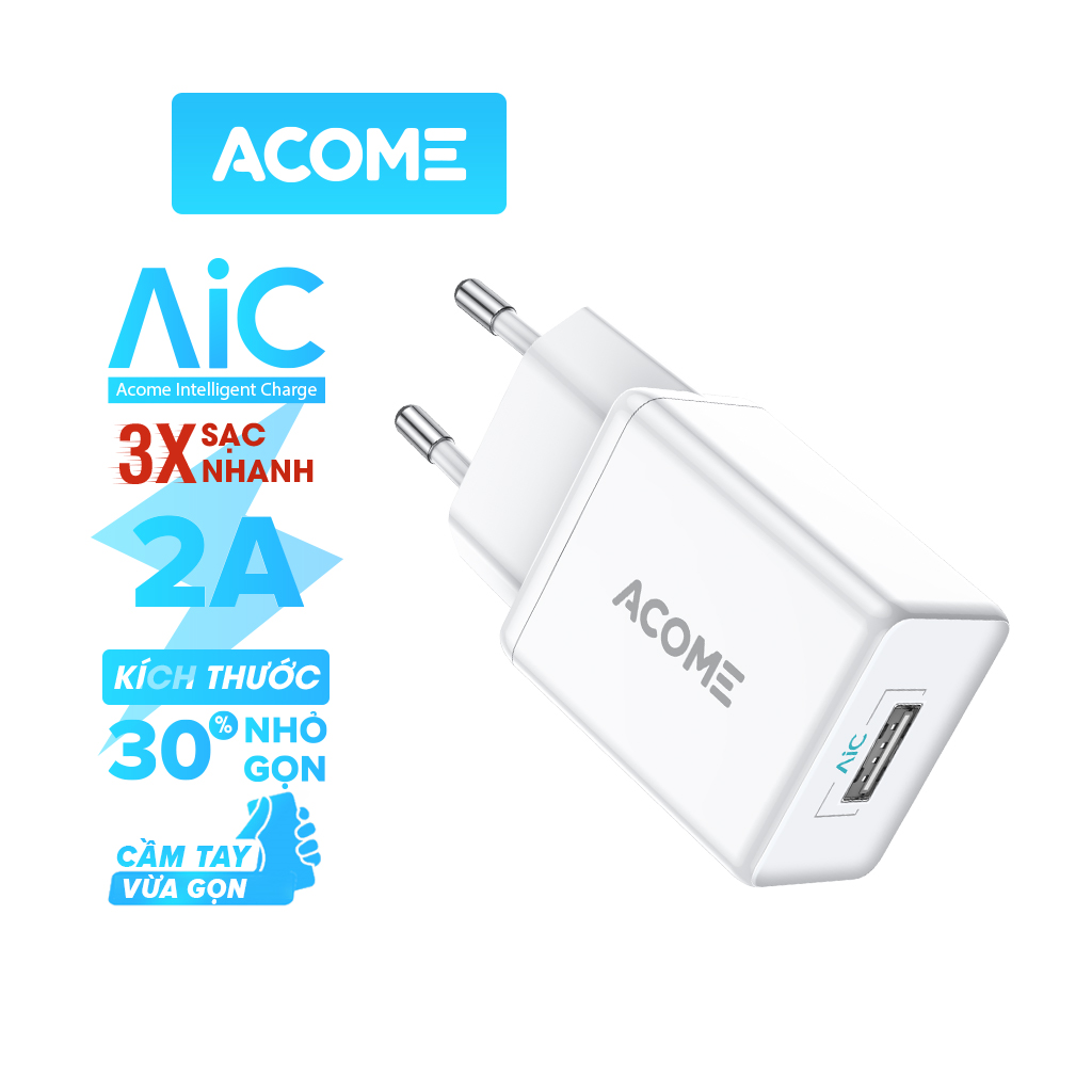 [Bảo Hành 12 Tháng] Củ Sạc Nhanh ACOME AC04/ ROBOT RT-F1 (Trắng) - Nguồn Ra 3A - 1 Cổng Sạc USB - Sạc Nhanh QC3.0 18W - 6 Lớp Bảo Vệ Thông Minh