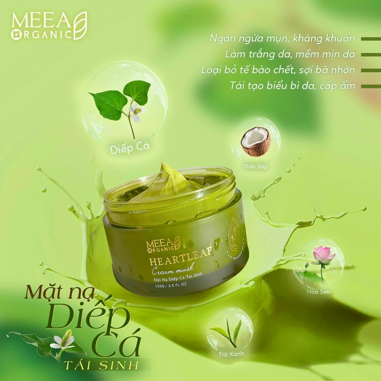 Mặt nạ diếp cá meea organic, mask diếp cá tái sinh dưỡng trắng da