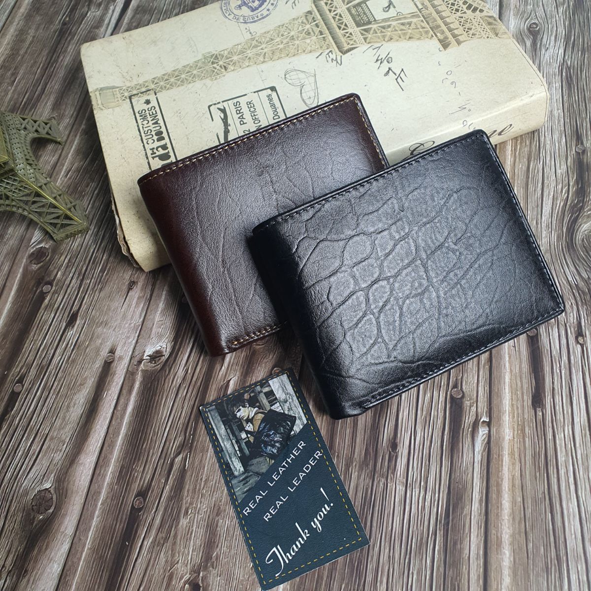 [Da thật] Ví nam da bò vân da voi, Ví đứng/ngang nam da thật WS114 (Đen/Nâu) - 100% da bò thật, BH 3 năm