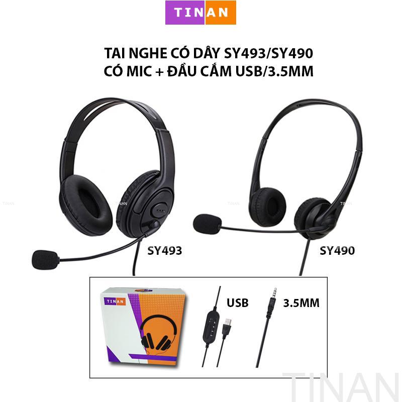 [Đầu Cắm USB/Jack35] Tai Nghe Có Dây TINAN SY490/SY493 Kèm Mic, Thích Hợp Dùng Chăm Sóc Khách Hàng, Học online