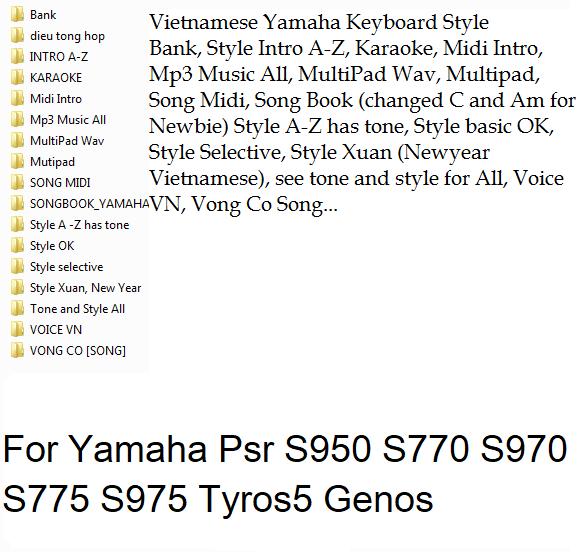 style, midi, song book, karaoke, bank, voice cho organ yamaha keyboard s670 s700 s900 s710 s910 s750 s950 s770 s970 s775 s975 1