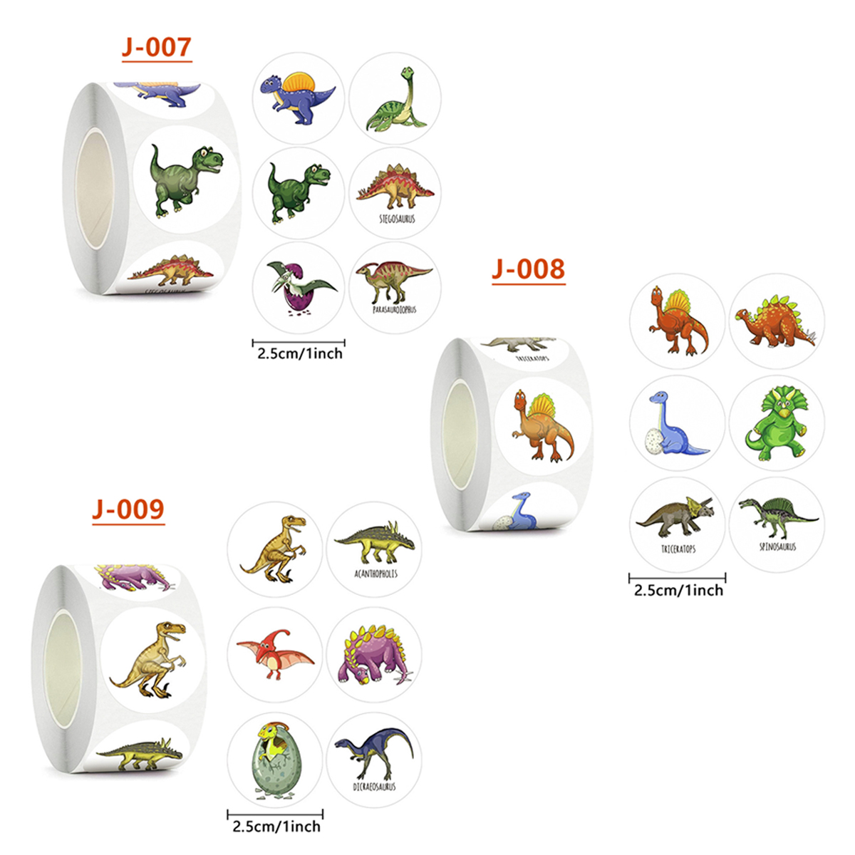Cuộn 500 tem Sticker Hình khủng long dễ thương cho bé - 2.5cm