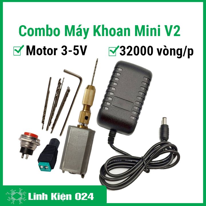 Combo máy khoan mini 132 3-5v 32000rpm siêu khỏe v2 kèm phụ kiện