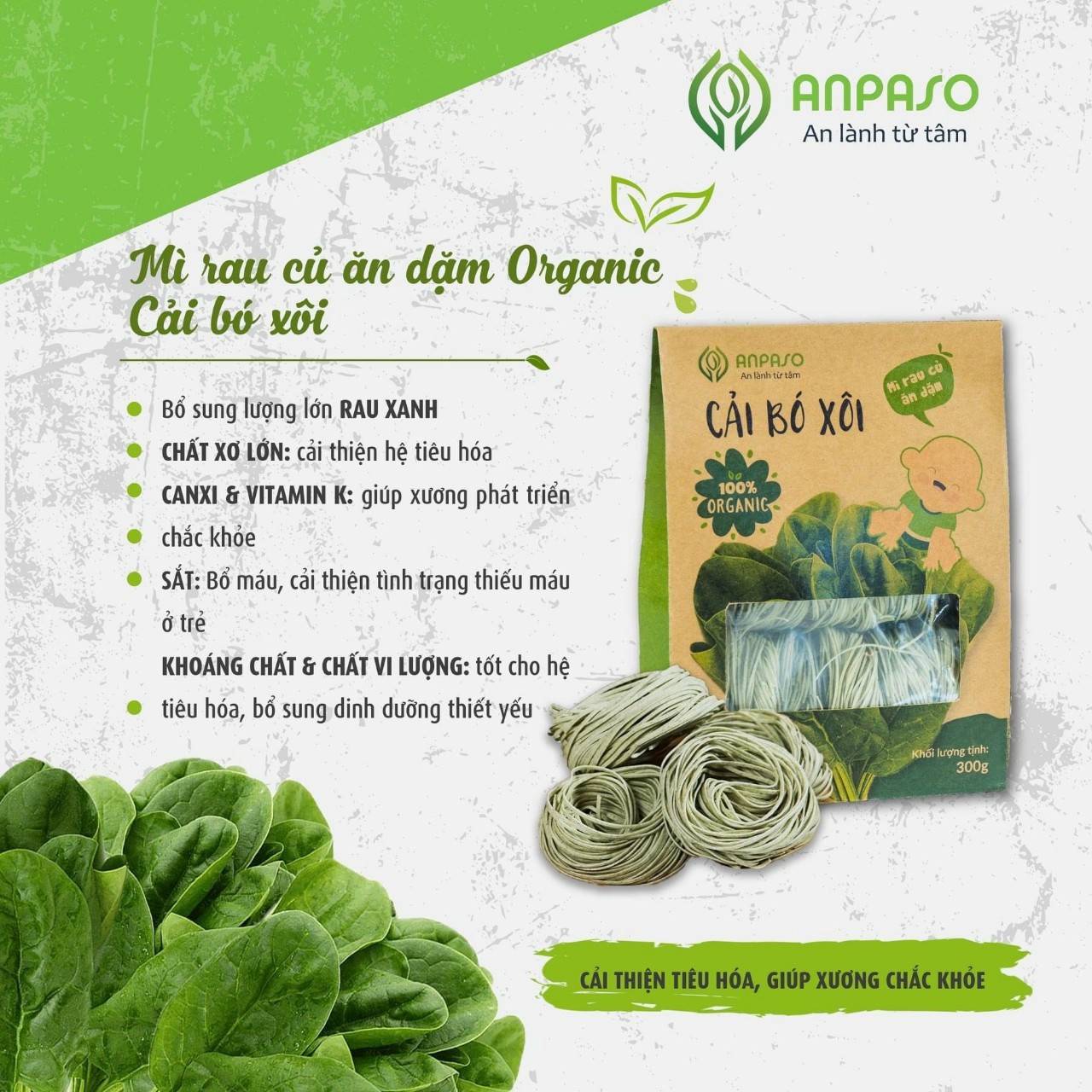 [HCM]Mì Rau củ Organic - mì không chiên - 100% từ rau củ - Mì cải bó xôi
