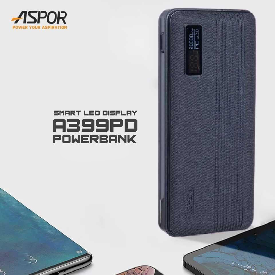 BẢO HÀNH 12 THÁNG 1 ĐỔI 1- Pin sạc dự phòng 20000mAH ASPOR A399 PD sạc nhanh PD -QC 3.0 - Sạc dự phòng mini nhỏ gọn 3 cổng output - 3 cổng input type-c, Micro USB - Lightning - Cục sạc dự phòng dung lượng lớn Màn hình LED