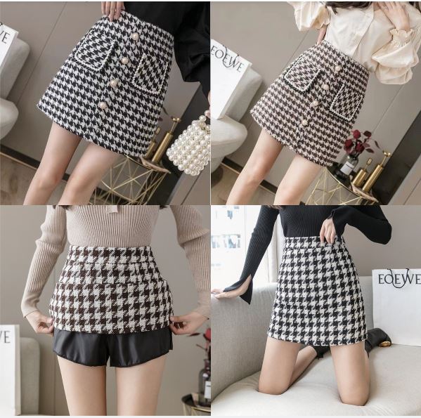 Chân váy công sở trơn đen kẻ caro đầm chữ a ngắn đầm dạ đi làm đi chơi