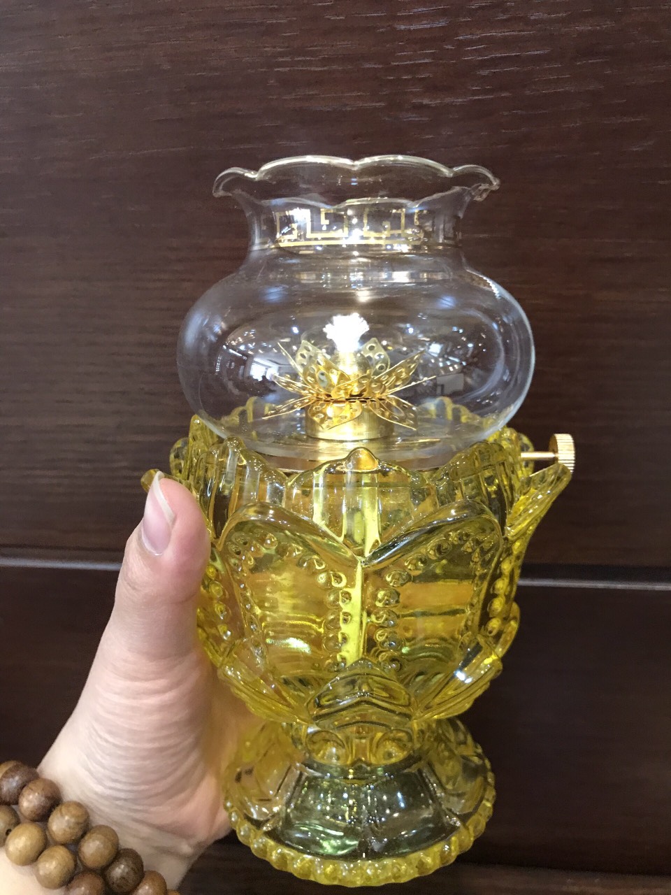 Đèn thờ thắp dầu lưu ly thủy tinh pha lê hình đài sen