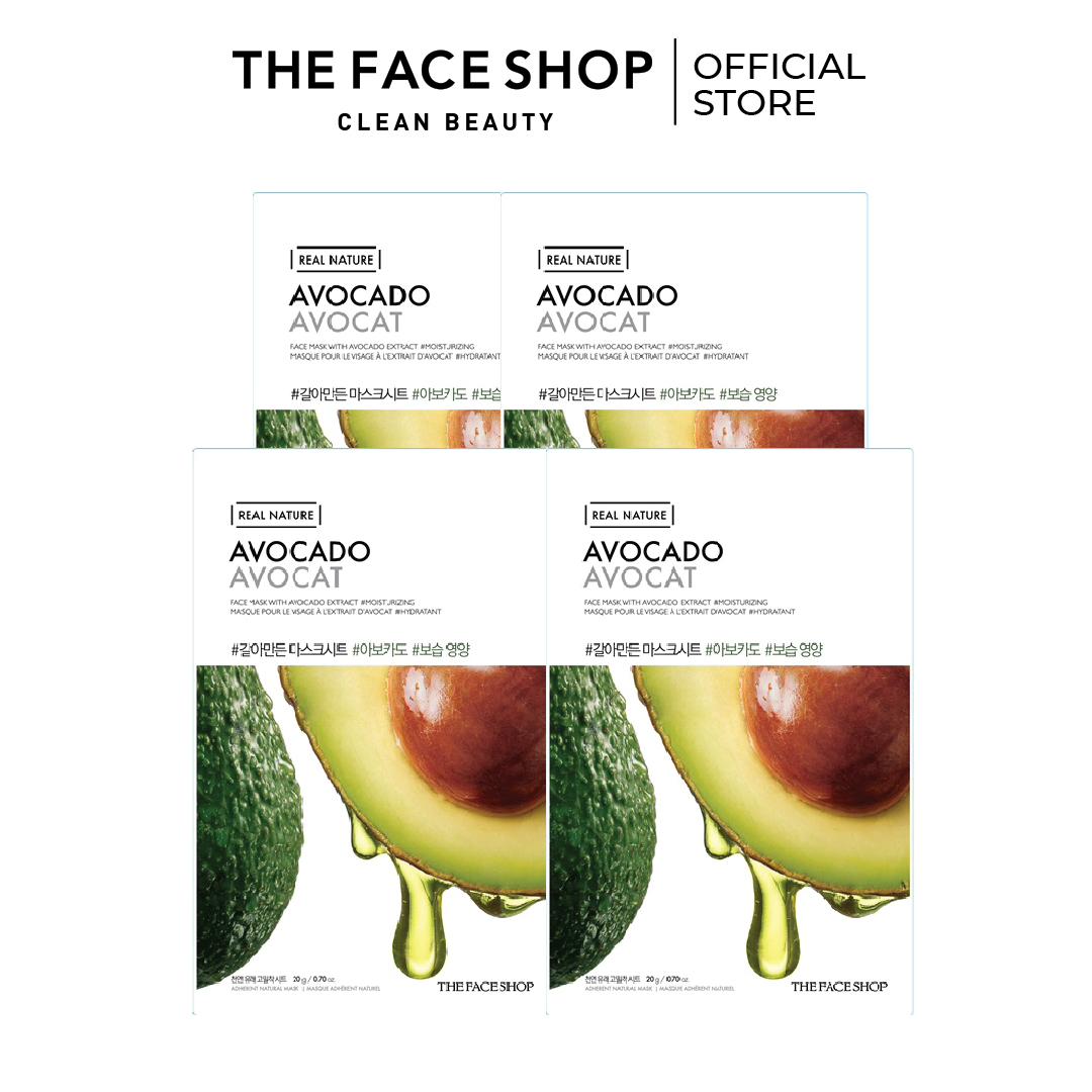 Combo 4 mặt nạ giấy phục hồi ẩm tối ưu the face shop real nature avocado face mask 20g