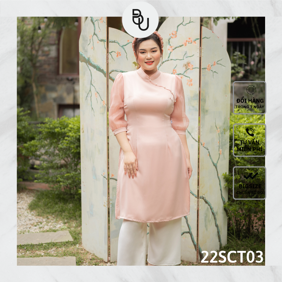 Áo dài lé ngực cúc chéo bigsize - 22sct03 -