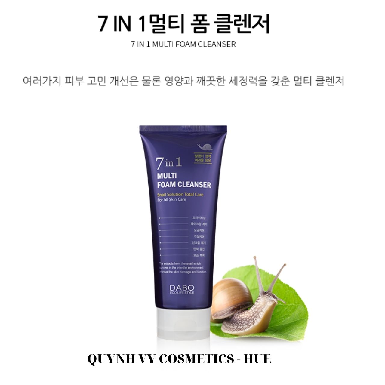 Sửa rửa mặt 7in1 hàn quốc dabo, sữa rửa mặt cao cấp 7 tác dụng dabo multi foam cleanser 180ml, quynh vy cosmetics - hue