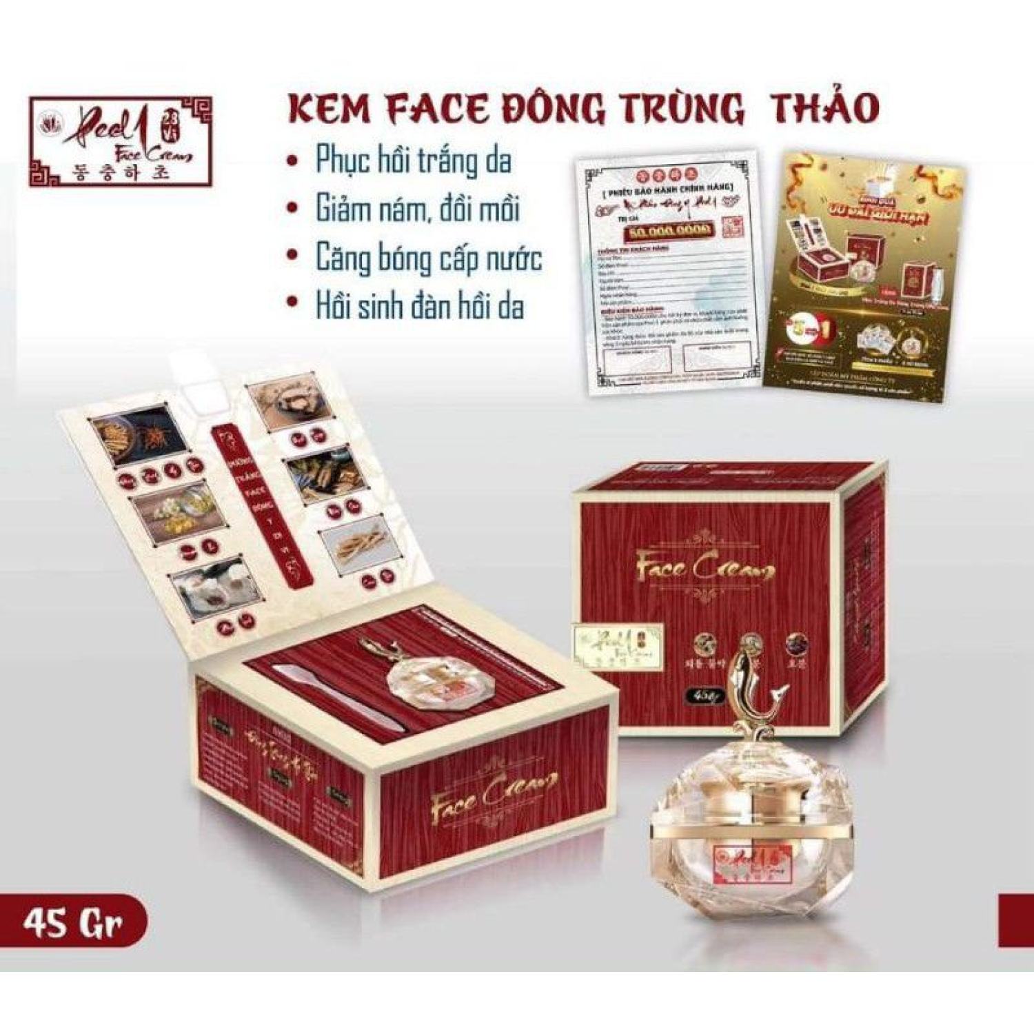 Kem face peel one đông trùng hạ thảo dưỡng trắng da cấp ẩm chống lão hoá tặng viên uống + test srm
