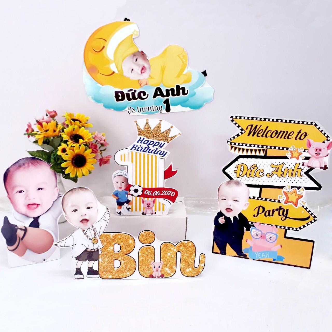 Set chibi trang trí sinh nhật thôi nôi đầy tháng bé trai bé gái