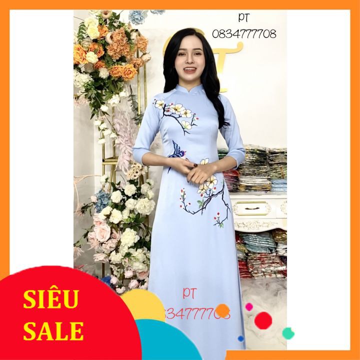 Áo dài lụa tây thi thêu lắc tay siêu sang
