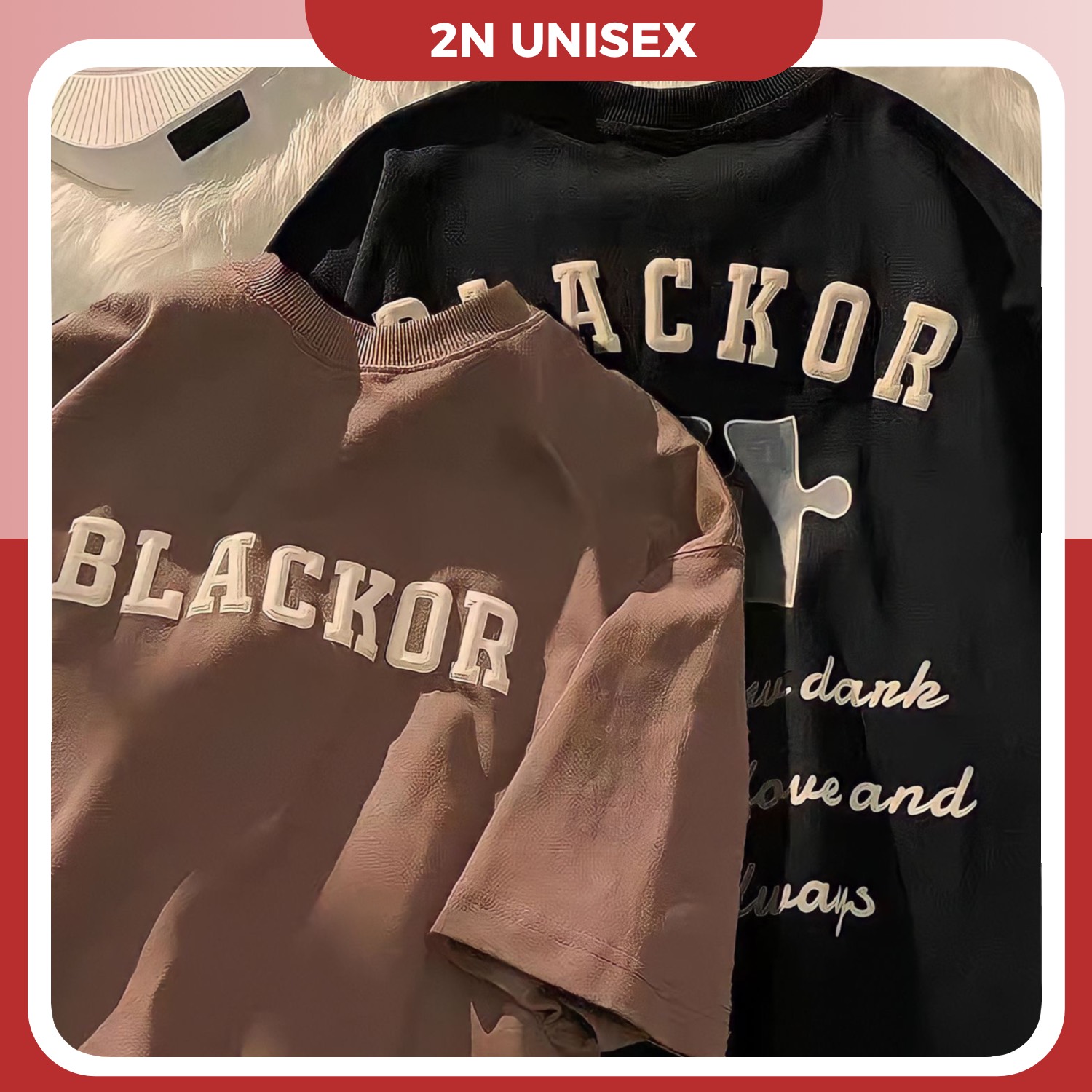 Áo phông nam nữ form rộng 2N Unisex thun cotton in nổi BLACKOR màu nâu/đen