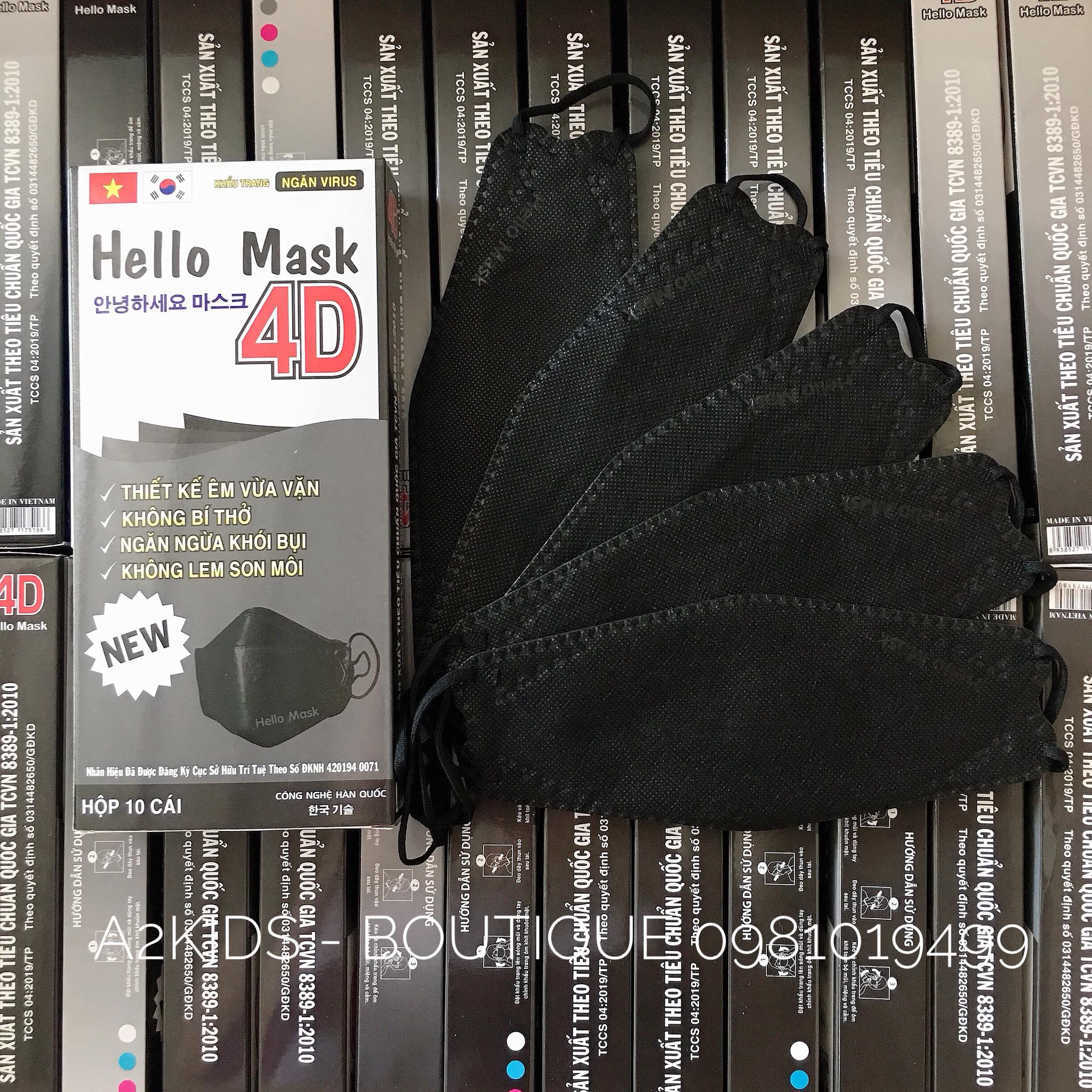 [HCM][ĐEN] Hộp 10 cái khẩu trang 4D Hello Mask đạt chuẩn Hàn Quốc/Full box 10 pcs 4D mask Korea