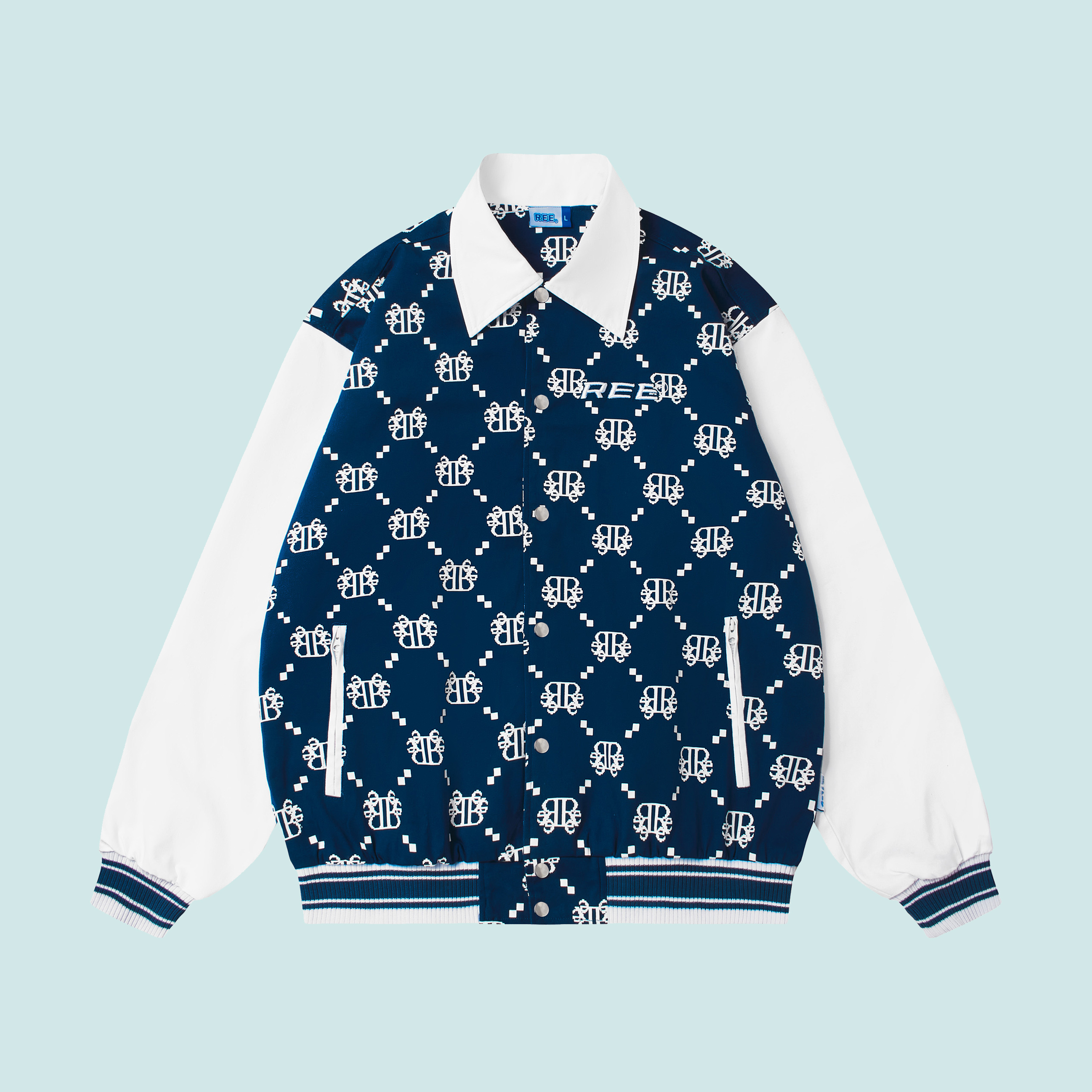 Local brand ree - áo khoác khaki diamond monogram màu denim blue