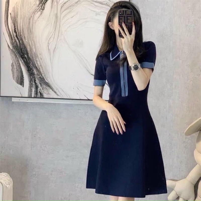 Đầm xanh đen cổ khóa ms87