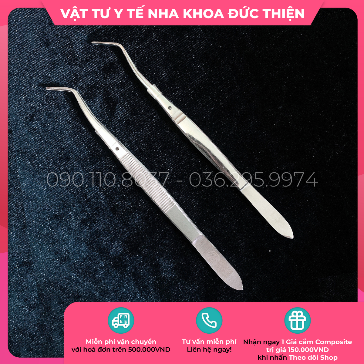 Kẹp Gắp Nha khoa trơn sọc - Nỉa gắp - Nỉa cong - Nhíp gắp cong Prime Pakistan - Dụng cụ nha khoa chính hãng