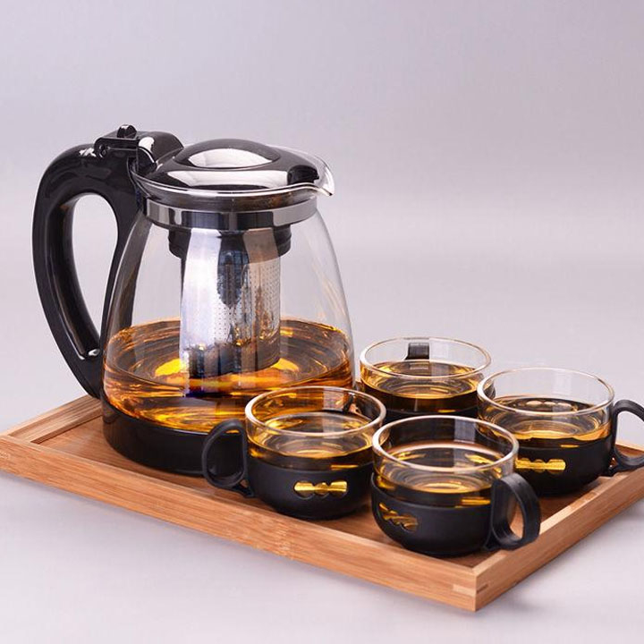 Bộ Ấm Trà Kèm 4 Tách Thủy Tinh