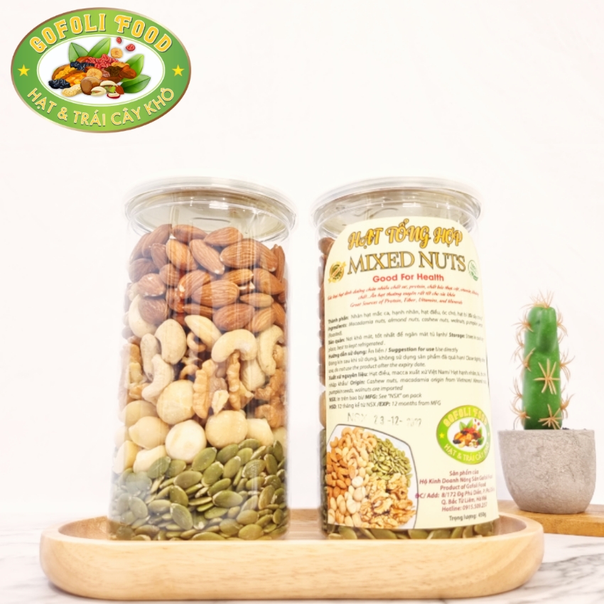 Hạt mix nut 5 loại Gofoli, hạt mix tổng hợp 500g, loại 1, thơm ngon, béo ngậy/ Mix Nuts Unsalted and Roasted , 500g, Delicious, Crunchy, Natural Nutty Flavor, Excellent Quality