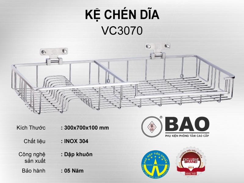 Kệ chén dĩa thương hiệu BAO Inox VC3070 sang bền, thiết kế tinh tế, rộng rãi, thoáng mát, sạch sẽ, hàng Việt Nam chất lượng cao