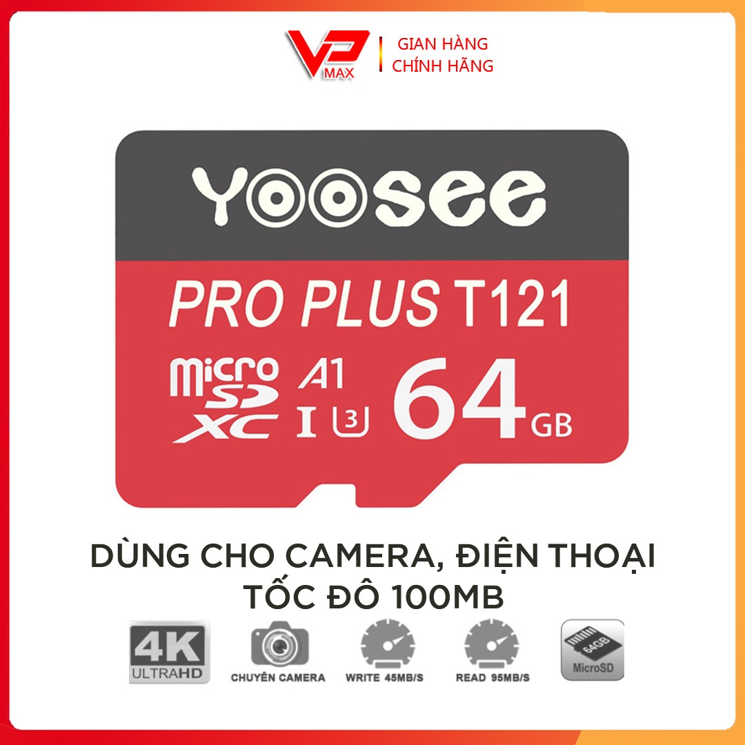 Thẻ nhớ micro hc yoosee 32gb 64gb class 10 tốc độ cao 100mb/s dùng cho camera điện thoại