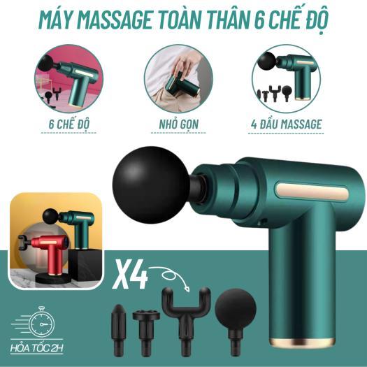 Máy massage cầm tay 4 đầu 6 chế độ - massage nhức mỏi vai gáy, đau giãn cơ - Máy đấm lưng đa năng - súng massage cầm tay toàn thân, máy massage cổ vai gáy