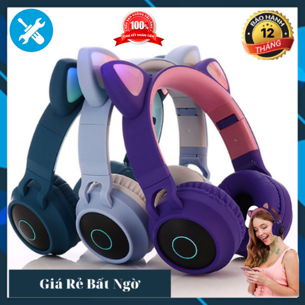 Tai nghe mèo Tai Nghe Bluetooth 5.0 Tai nghe không dây âm thanh nổi có thể gập lại với mic LED Light Hỗ trợ Đài FM / Thẻ TF / A / in cho Điện thoại thông minh Máy tính bản [Bảo hành 12 Tháng ]