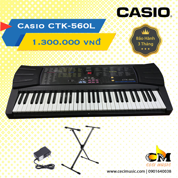 Đàn organ casio ctk560l like new 90%.hàng nội địa nhật. bảo hành 3 tháng. tặng kèm chân đàn 150,000đ