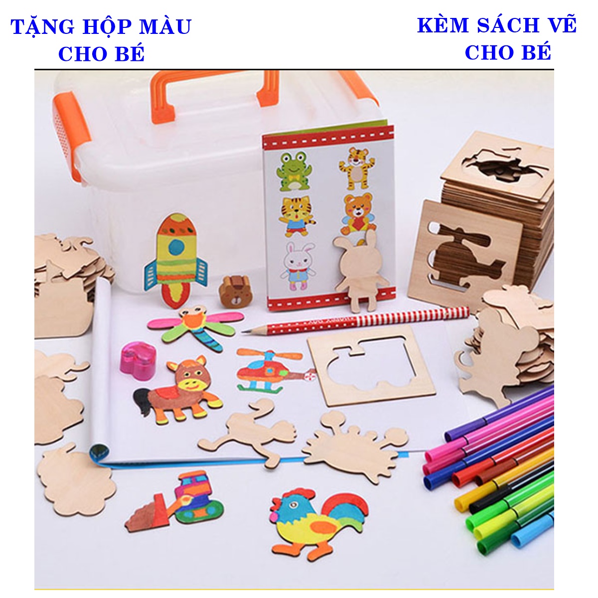 Bộ Khuôn hình tập vẽ tranh phát triển IQ Tặng hộp màu,sách vẽ cho bé yêu