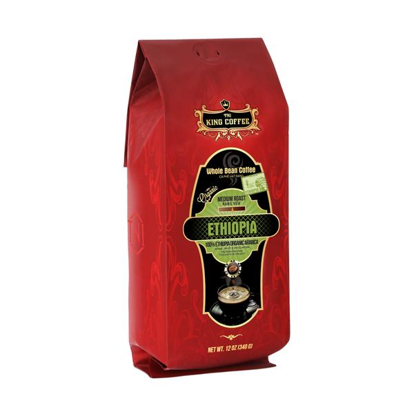 Cà phê hạt rang nguyên chất 100% arabica ethiopia king coffee - túi 340g - mức độ rang cafe vừa tạo hương hoa quả, pha vị hậu ngọt, chua, đắng nhẹ
