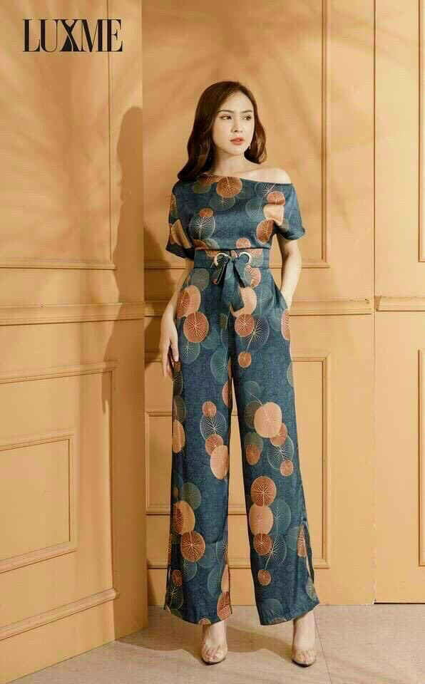 Jum ống rộng cột nơ eo có khoen trễ vai fashionzero
