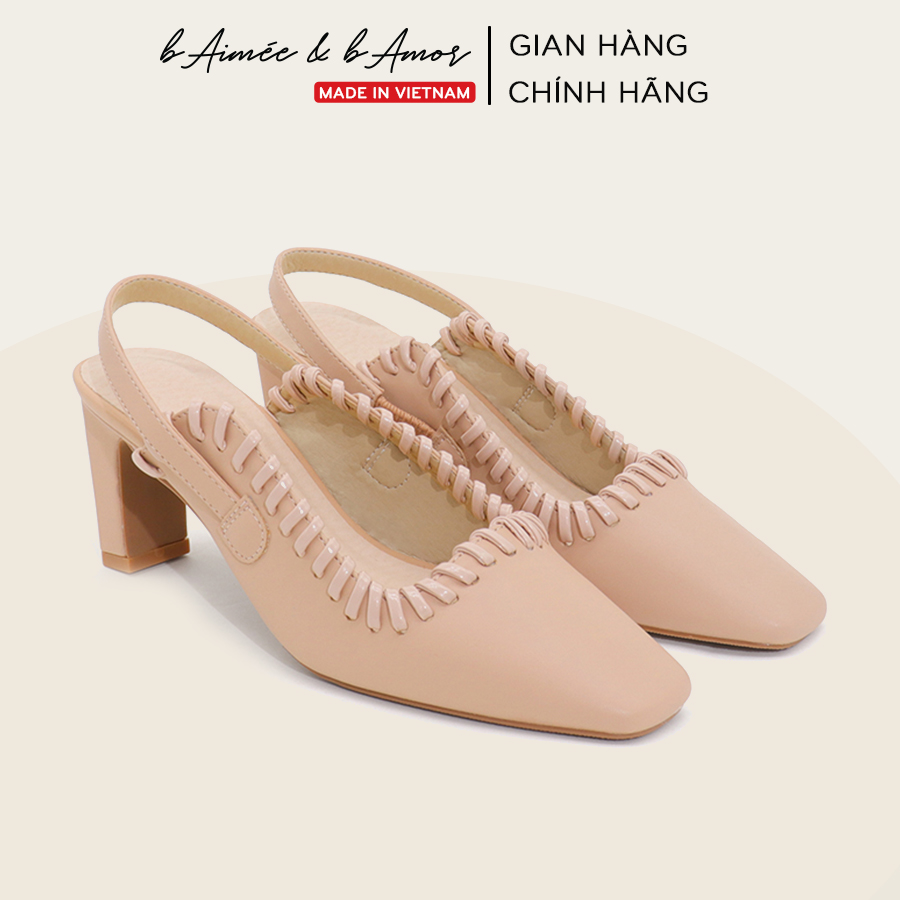 Giày cao gót nữ slingback 7p bít mũi quai sau hở gót đế vuông dáng sandal