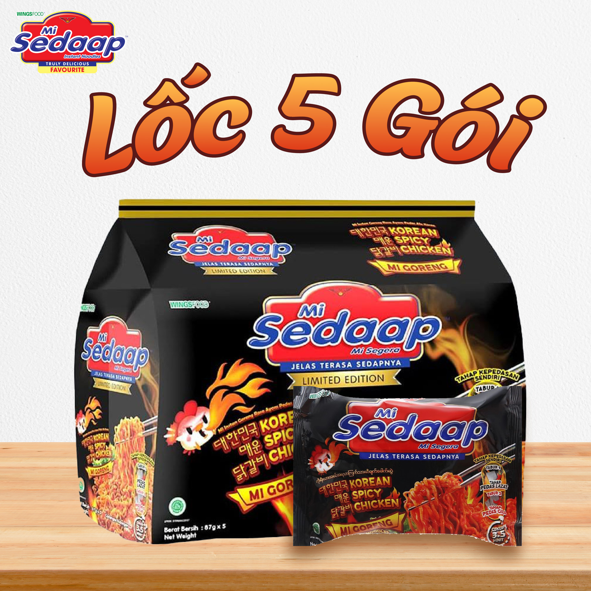 Combo 5 gói mì trộn ăn liền sedaap vị gà cay hàn quốc 87g