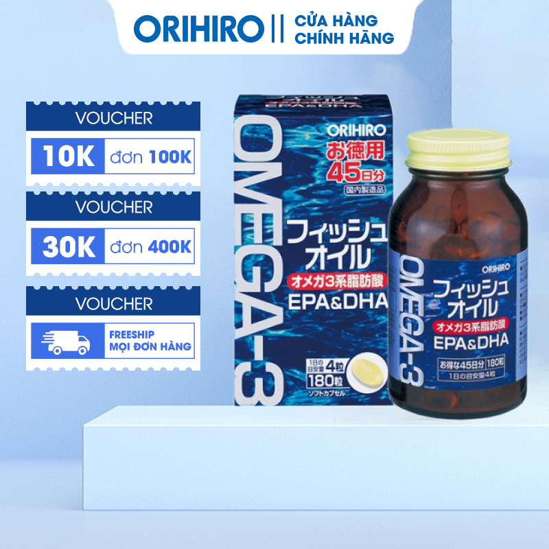 Viên Uống Dầu Cá Omega 3 Orihiro 180 Viên Phòng Ngừa Các Bệnh Tim Mạch, Phát Triển Não Bộ, Tăng Cường Trí Nhớ