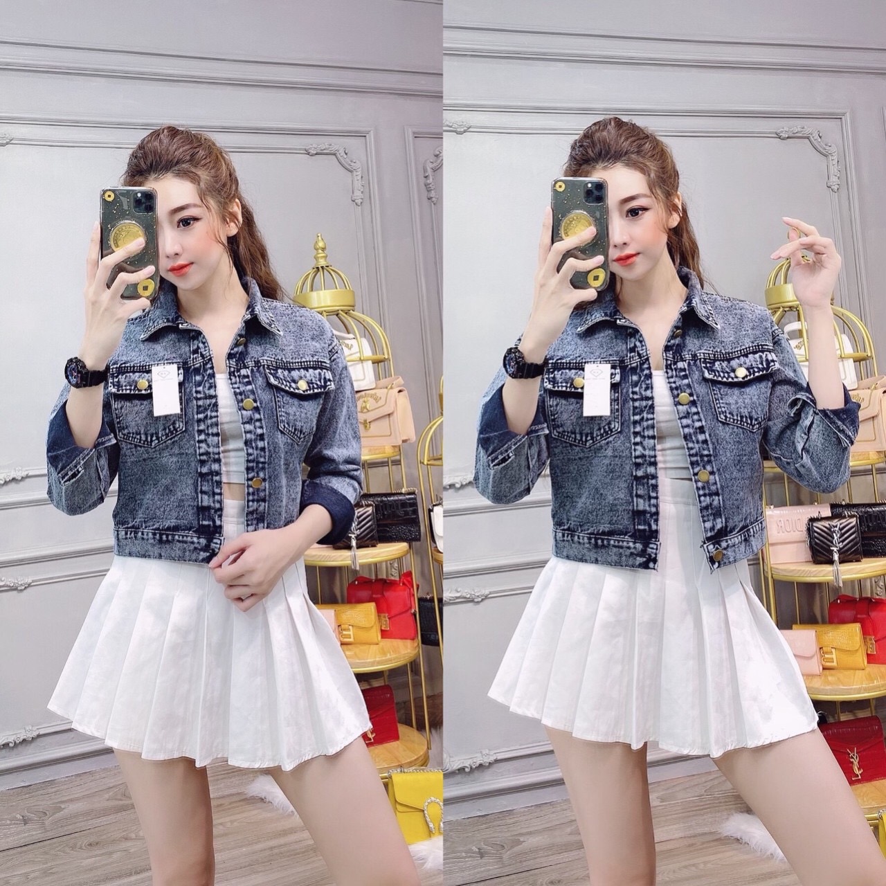 áo khoác jeans nữ lửng cao cấp dáng ngắn tay dài phong cách hàn quốc kiểu mới đẹp thời trang 2021 bán giá sỉ