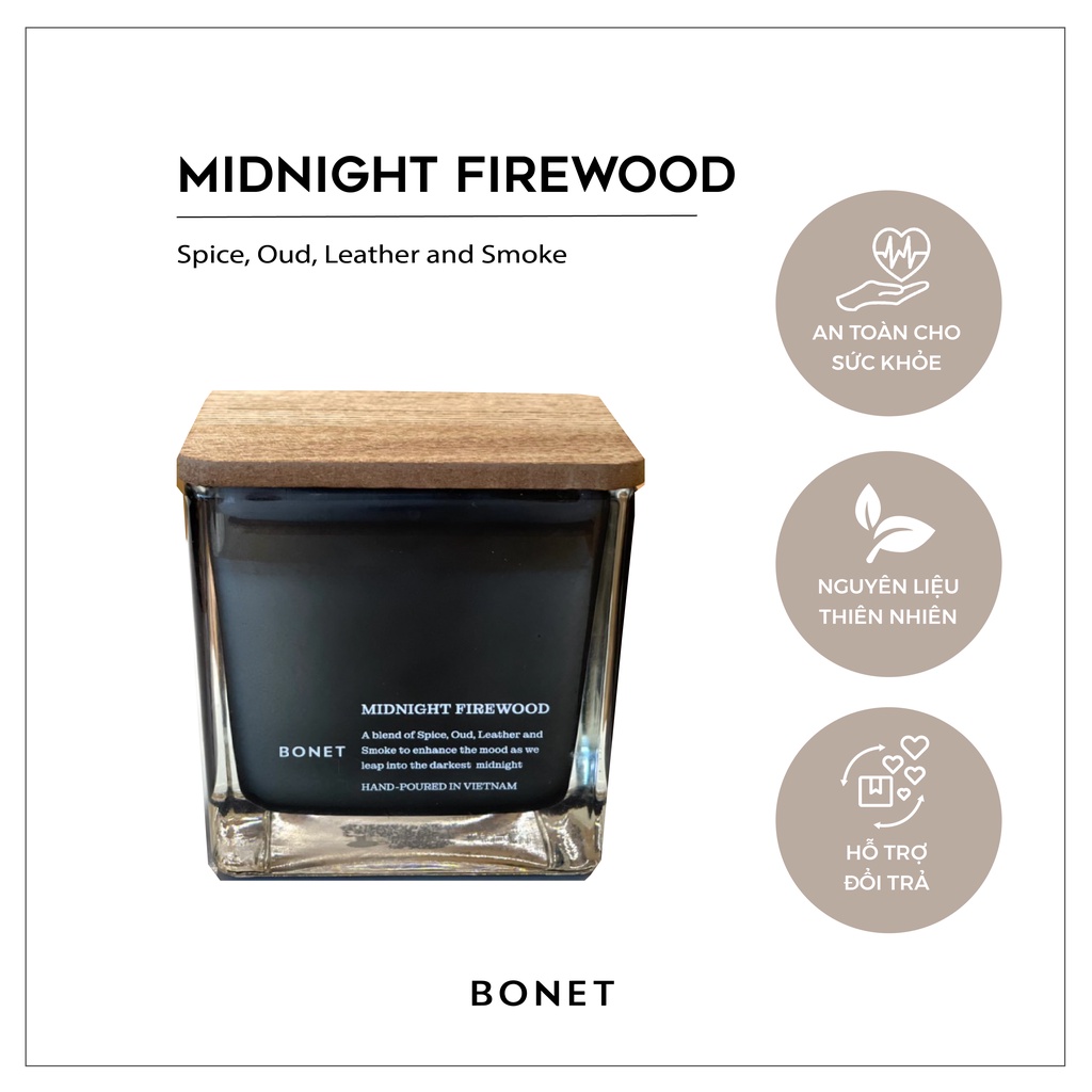 Nến thơm bonet hương midnight firewood 220g