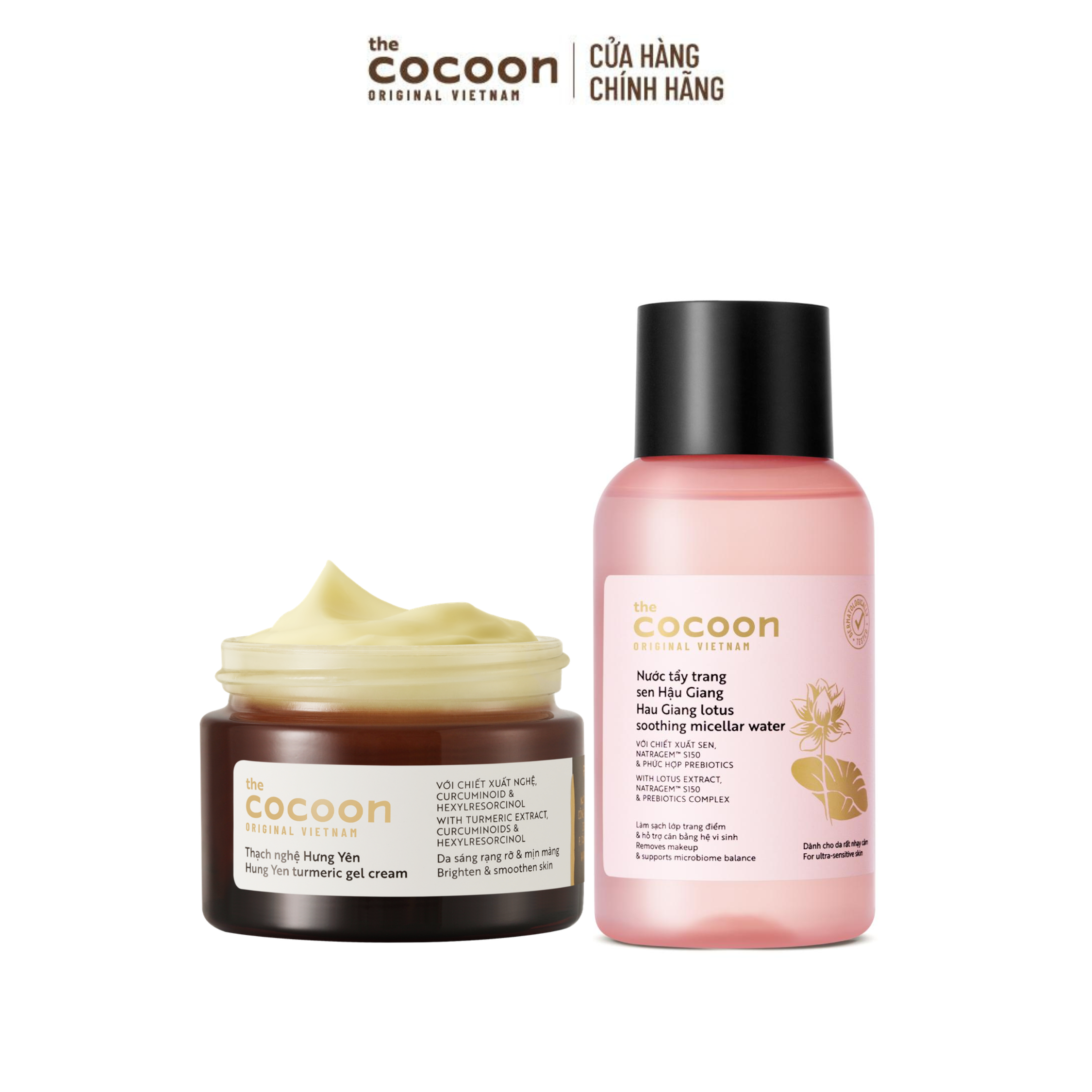 COMBO 1 Thạch nghệ Hưng Yên giúp làm sáng da và mờ thâm Cocoon 30ml + 1 Nước tẩy trang Sen Hậu Giang 140ml