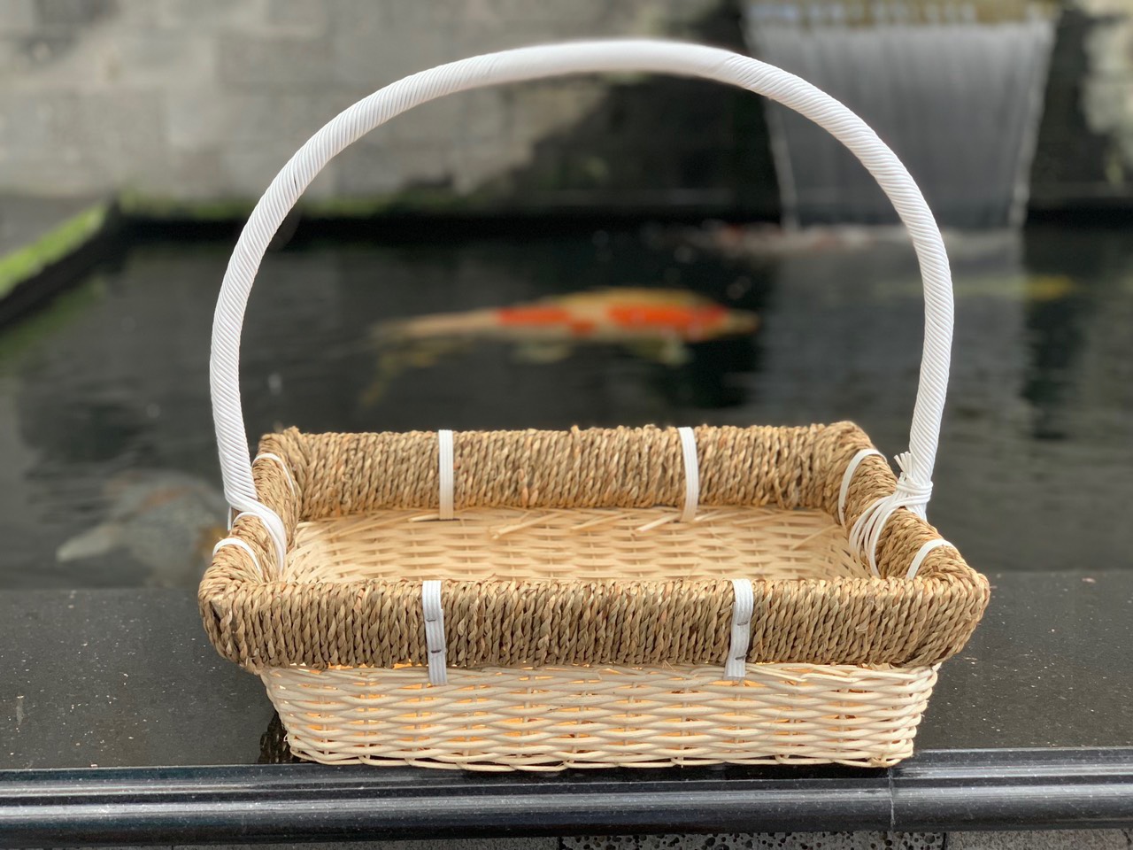 Giỏ mây chữ nhật viền xám, giỏ gói quà, khay giỏ quà tết, giỏ trái cây giá sỉ