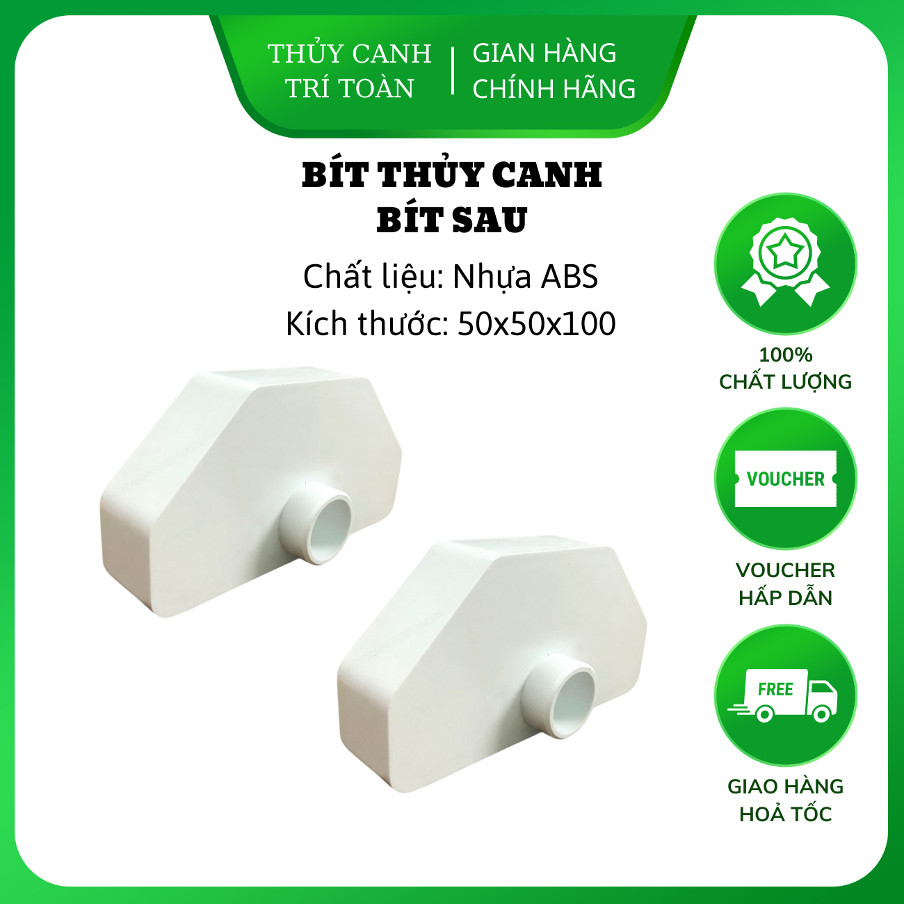 Bít thoát máng thủy canh dùng cho ống thủy canh hồi lưu 50x50x100