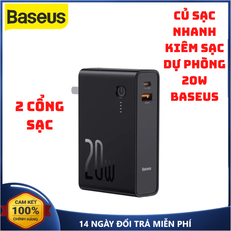 Củ sạc nhanh 20w baseus kiêm sạc dự phòng 10000mah 2 cổng sạc nhanh