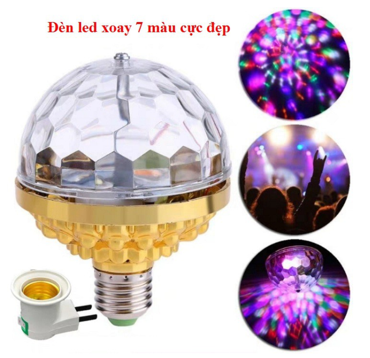 [HCM]Đèn LED Vũ Trường Xoay 7 Màu +tặng kèm đui cắm ( màu vàng)