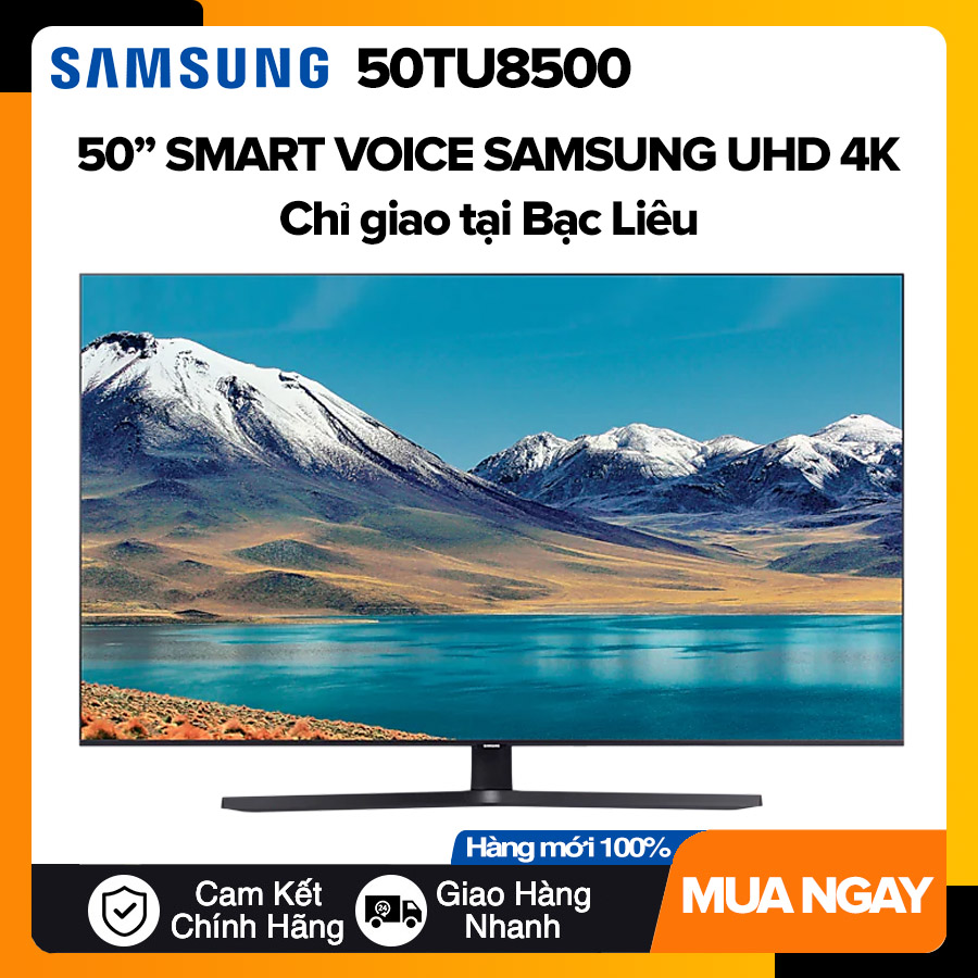 Smart voice tivi samsung 50 inch uhd 4k - model 50tu8500 điều khiển giọng nói, netflix, vieon, galaxy play , spotify, clip tv, dvb-t2, tivi giá rẻ - bảo hành 2 năm