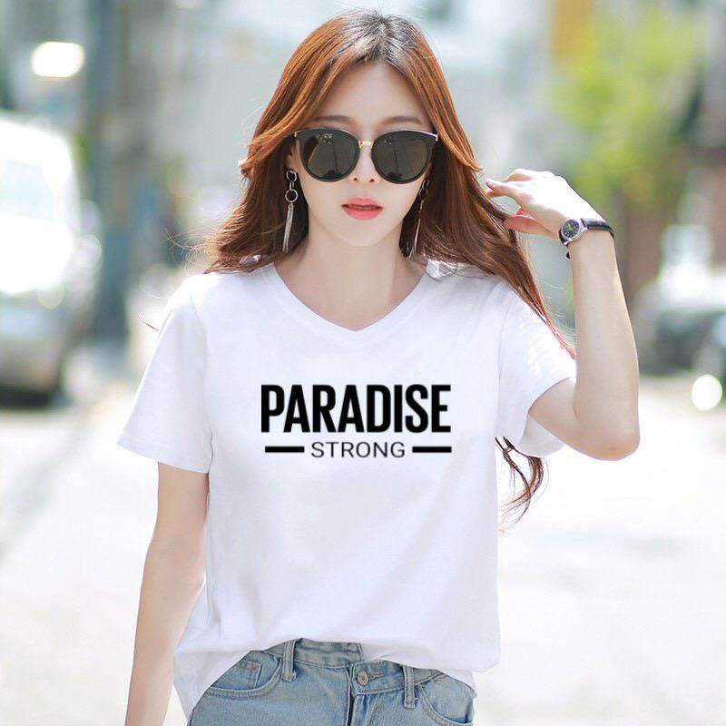 Áo thun nữ form rộng cổ tim in chữ Paradise thun 4 chiều từ 40-60kg - MXM
