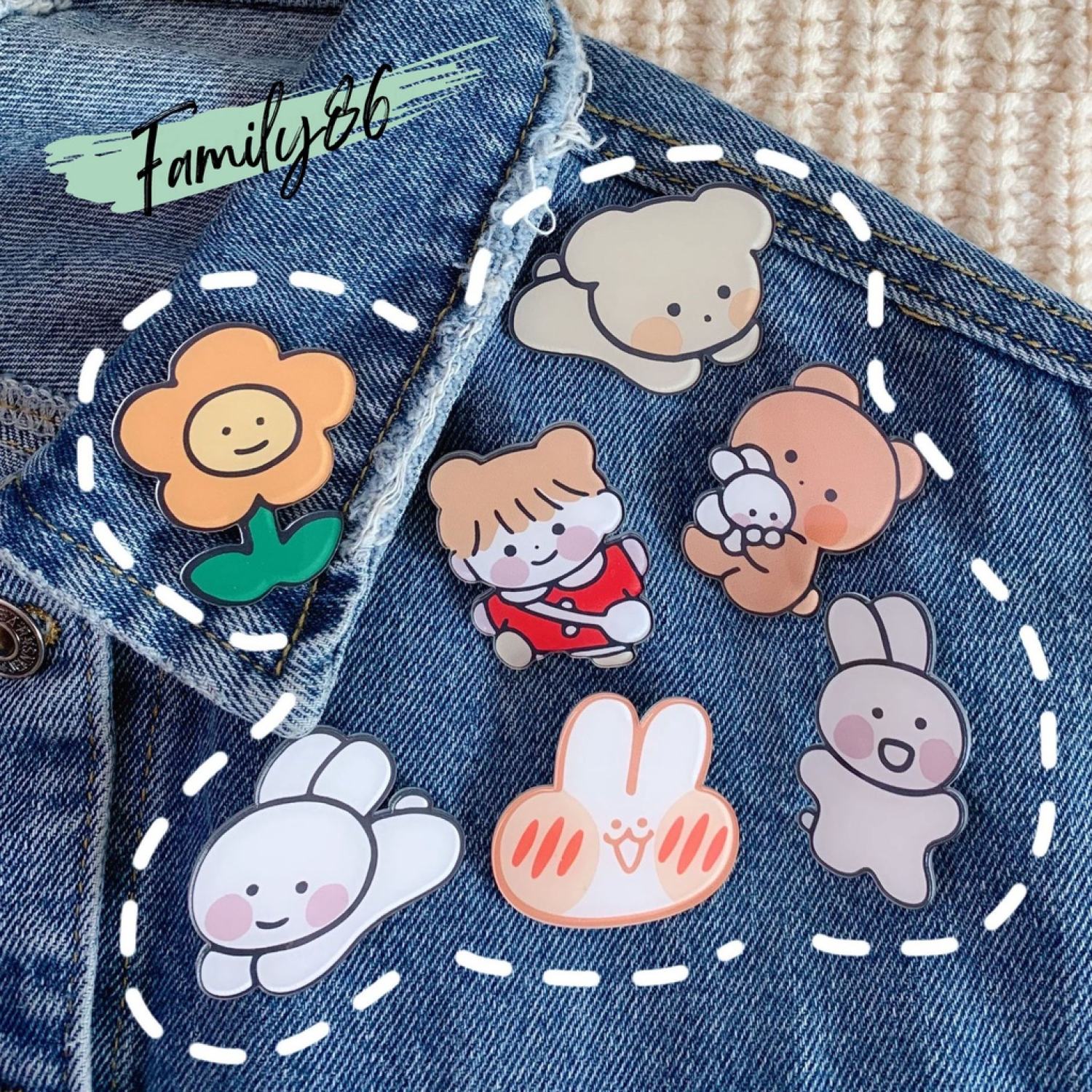 Huy hiệu cài áo huy hiệu cài balo anime cute ghim pin cài cặp nhân vật hoạt hình thỏ cún con