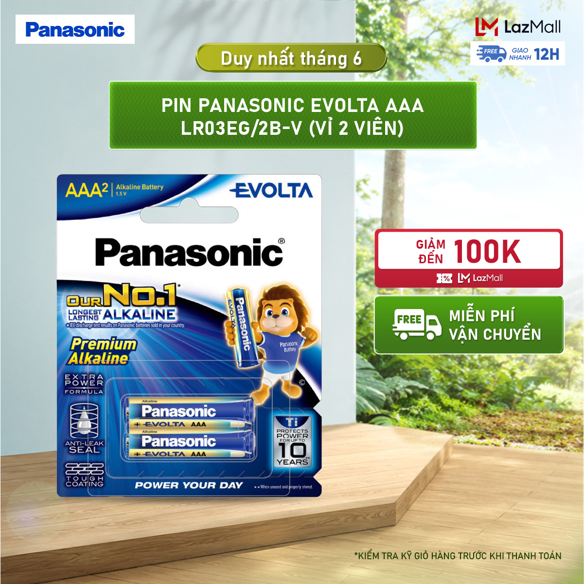 Vỉ 2 viên pin panasonic evolta aaa lr03eg/2b-v – hàng chính hãng