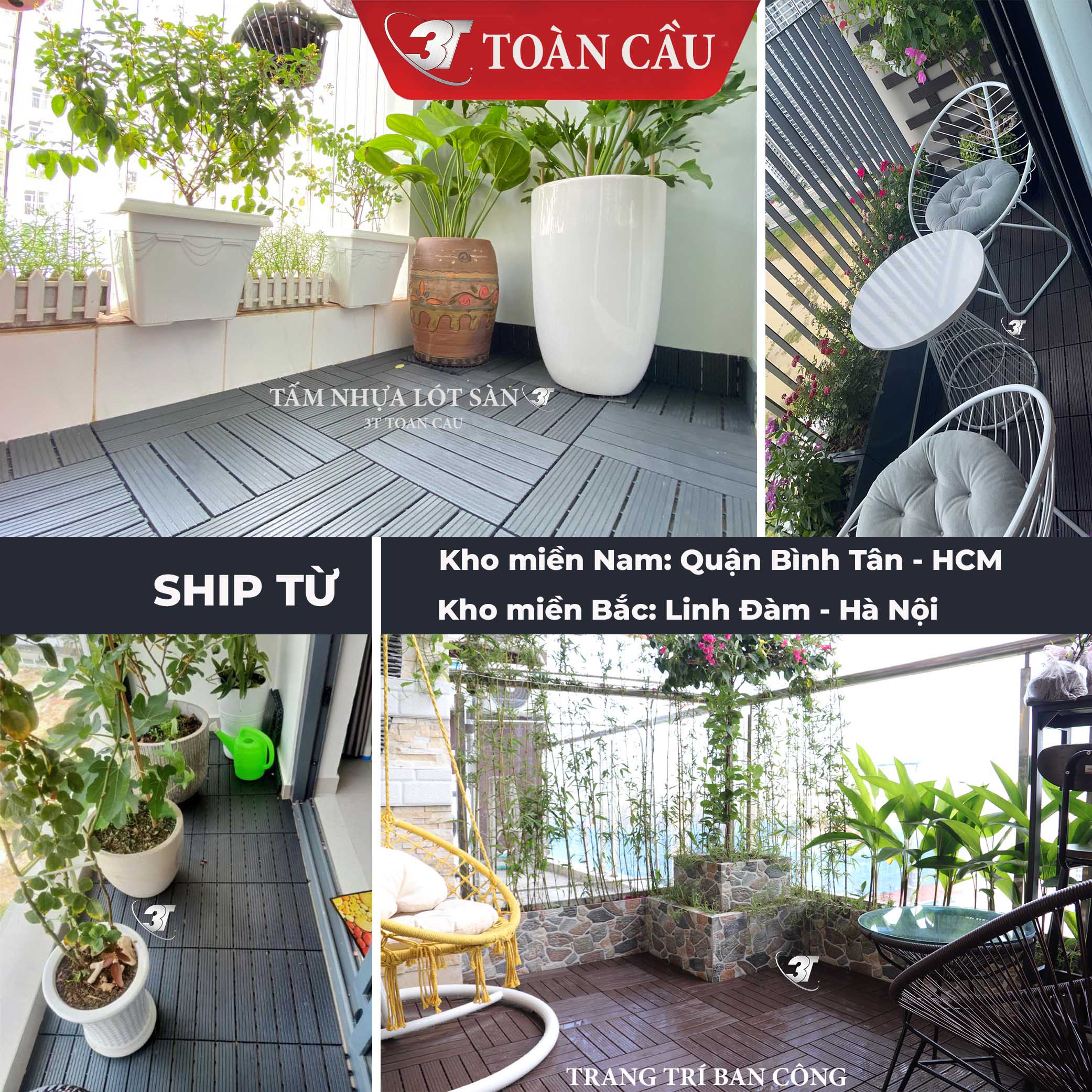 Vỉ nhựa lót sàn / Tấm nhựa lót sàn giả gỗ đúc nguyên khối 30x30x2cm lót sàn, trang trí & chống trơn trượt ban công / nhà tắm / sân vườn / bể bơi / tiểu cảnh