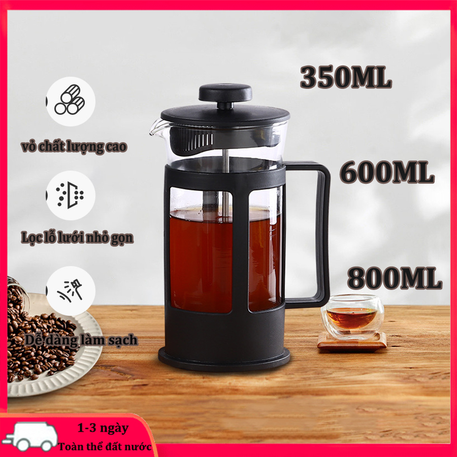 Bình pha cafe ấm trà Pha trà chuẩn kiểu Pháp Bình cafe,Bình Pha Cafe Kiểu Pháp 350ml/ 600ml/ 800ml- máy pha cà phê french press - Dùng để pha trà hay cà phê theo phương pháp French press ép cà phê - Thiết kế tinh gọn, hiện đại