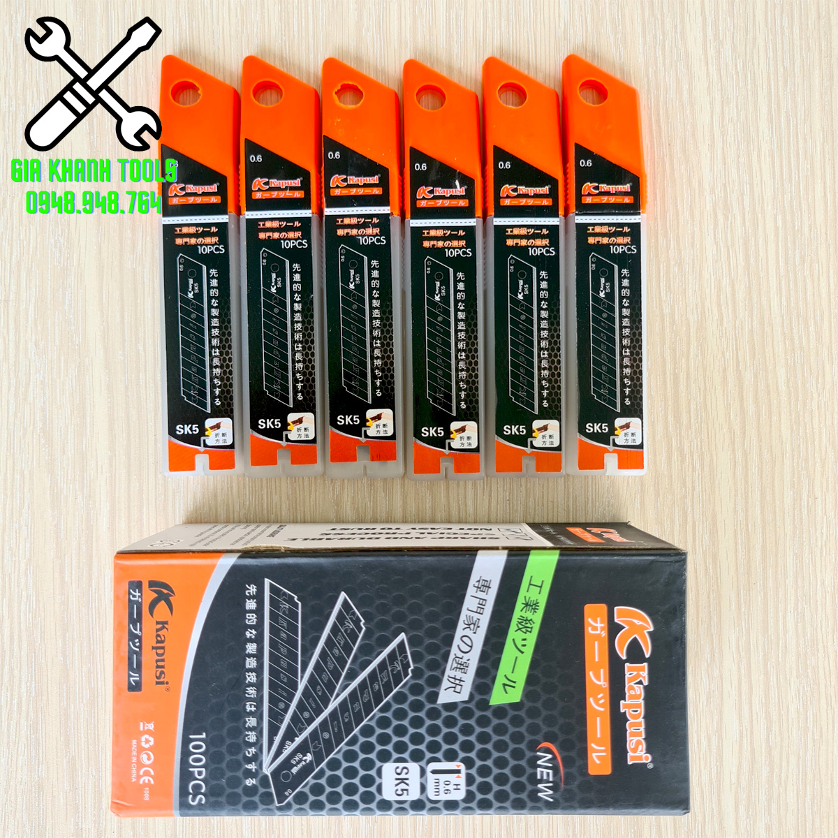 Lưỡi dao rọc giấy đen, thép sk5 kapusi hộp 10 lưỡi