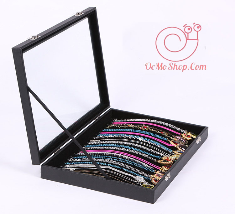 [HCM]Hộp đựng dây chuyền khay trưng bày dây chuyền bọc nhung cao cấp có nắp đậy size lớn
